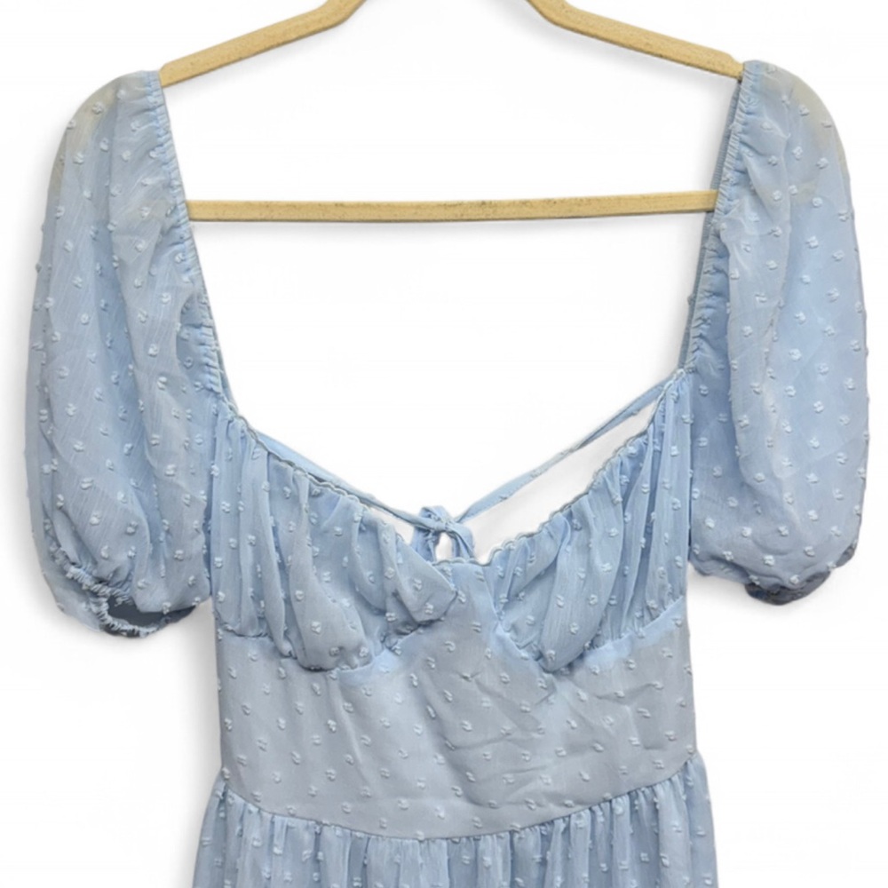 SHEIN Light Blue Midi Dress with Puff Sleeves - Picture 5 of 9